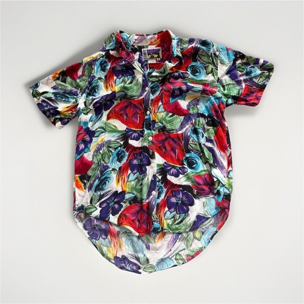 VTG Other Destination Men's M Floral Rayon Multicolor Short Sleeve Button-Up
